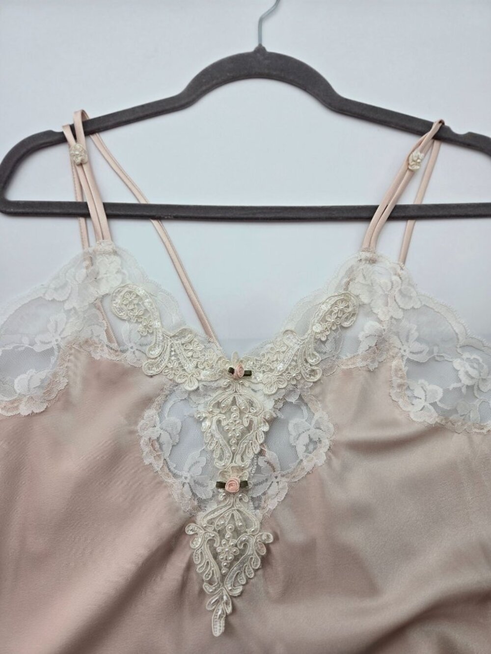 VTG California Dynasty XS-S Pink Satin Lace Midi Slip Dress MadeUSA Whimsy Fairy - Picture 10 of 16